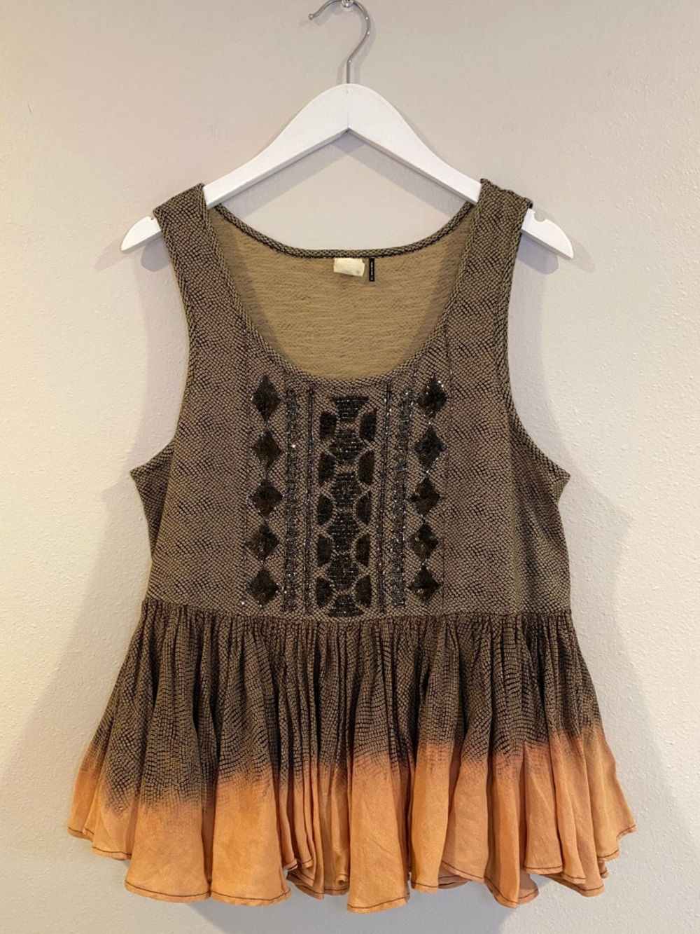 Anthropologie Akemi + Kin Suva Ombre Beaded Peplum Tank Top Size Medium